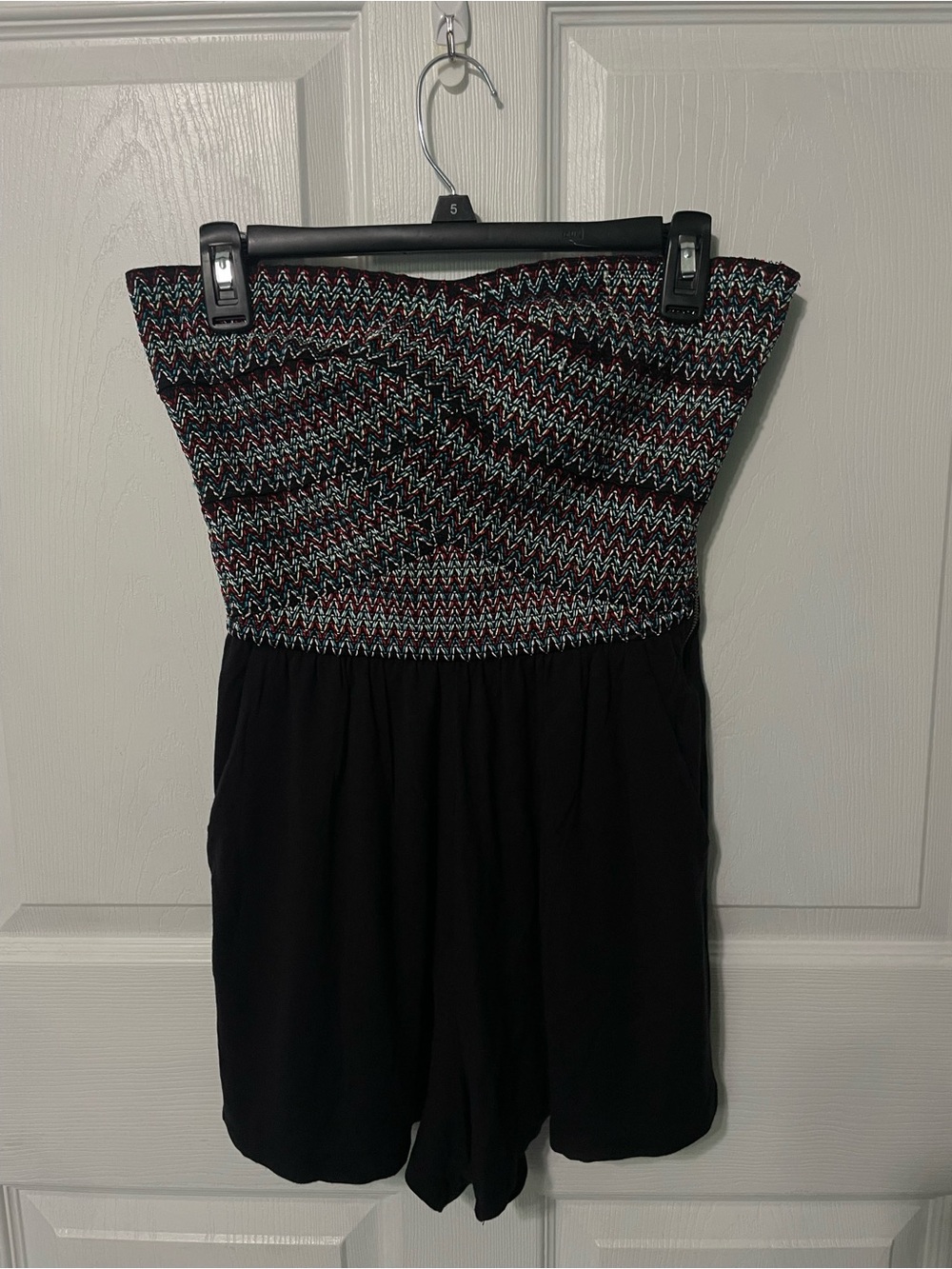 Jessica Simpson Black Romper with Multicolor Smocked Bodice